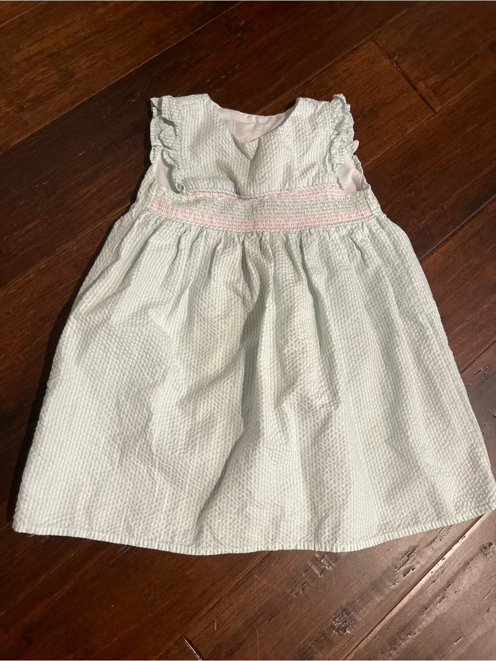 Laura Ashley Light Mint Smocked Seersucker Dress with Pink Detail
